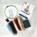 Beatrix Potter - Peter Rabbit and His Garden Hideaway Needle Felting Hoop Kit contents