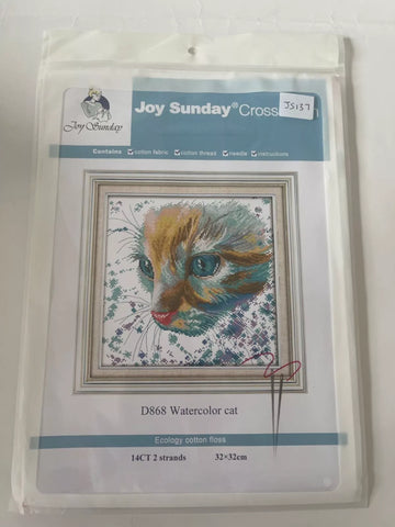 Joy Sunday Cross Stitch Kit - Watercolour Cat