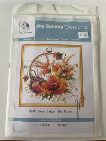 Joy Sunday Cross Stitch Kit - Flower Basket - Red Poppy